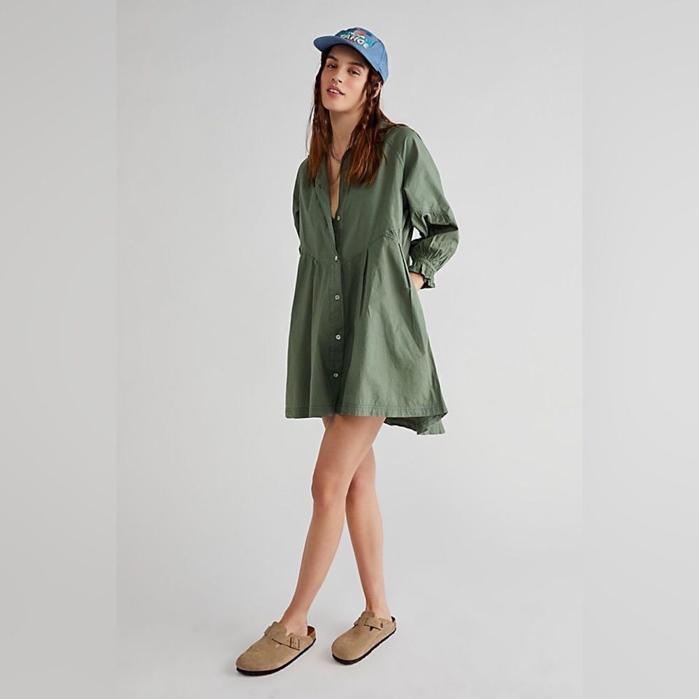 Free People Hannah Poplin Mini Dress in Army XL